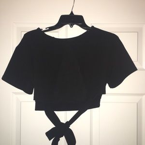 Black open back crop top